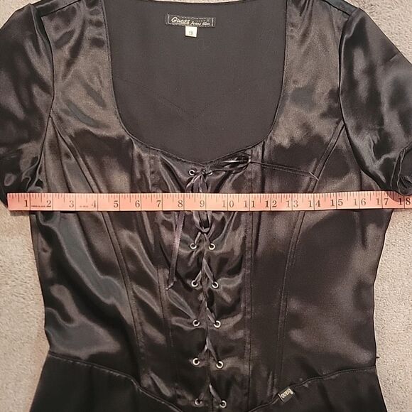 Vintage Guess Black Satin Dress With Lace Up Front. Sz 9 - Picture 5 of 11